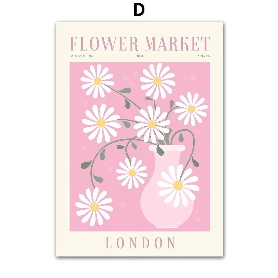 Colourful Flowers Market Daisy Lily Quote Wall Art Minimalist Print Canvas Painting Posters for Living Room Modern Home Decor
