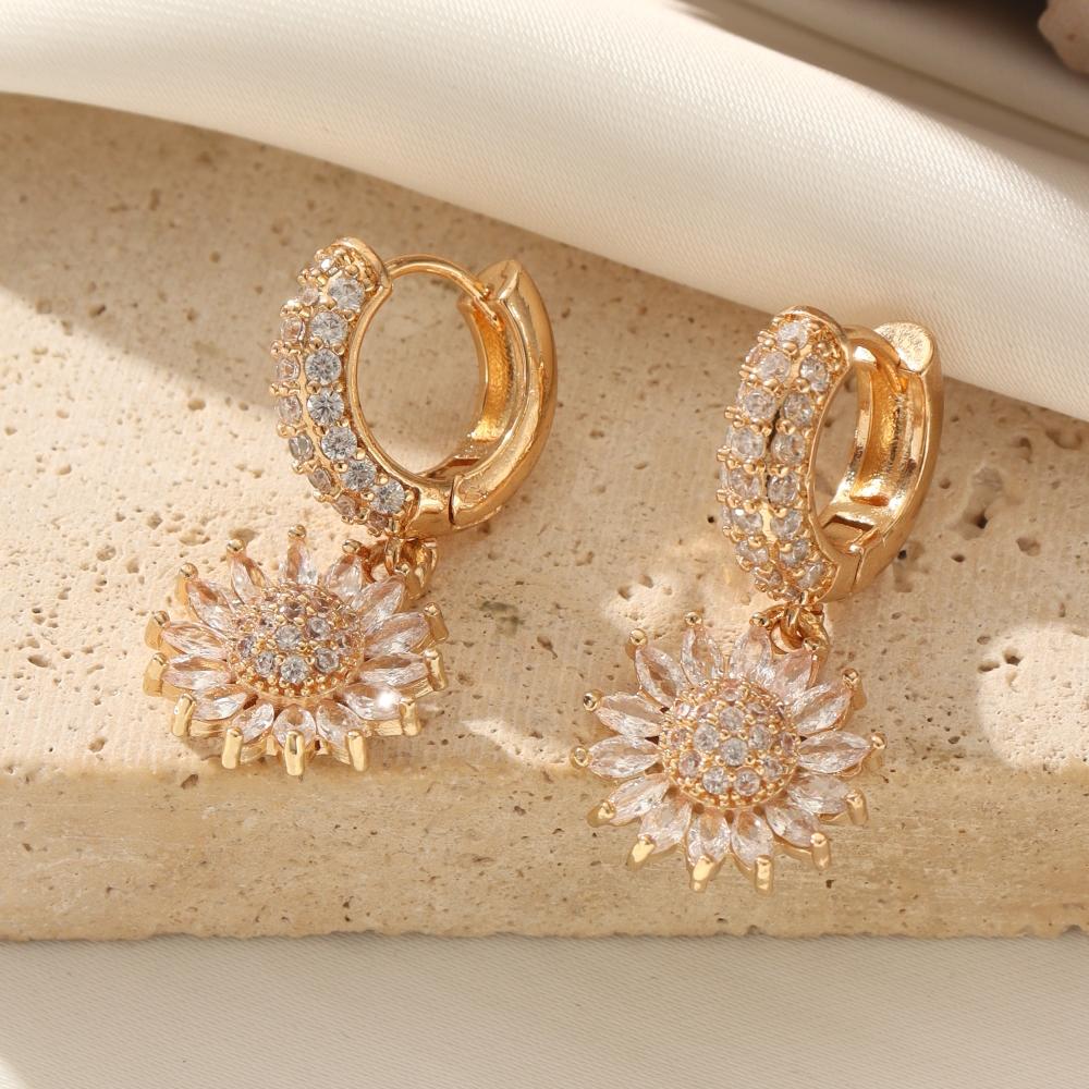 

1 пара модных висячих серег в виде подсолнухов для женщин, украшения с кубическим цирконием, повседневные аксессуары для свадьбы и вечеринки золотой