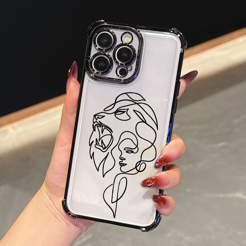 Animal Woman Girl Face Line Funda For iPhone 17 Pro 16 15 14 13 12 11 Pro Max Case 17 Plus 17E 16E 17Air Silicone Phone Cover