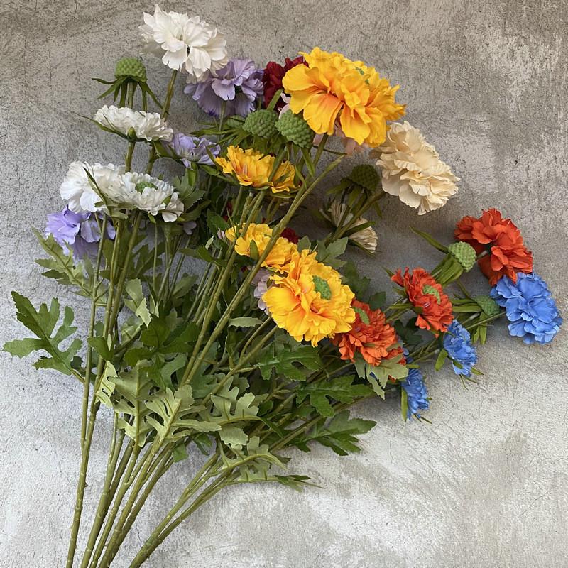 Sweet Scabious Artificial Flower Vase Arrangement For Wedding Decor And Indoor Use