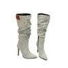 Grey Blue Women Knee High Boots High Stiletto Heel Big Size 50