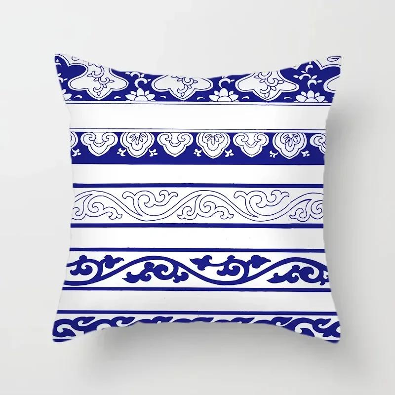 40/45/50/60Cm Blue Geometric Floral Printed Pillow Case Soft Cushion Cover For Home Sofa Car Bedroom Pillow Covers