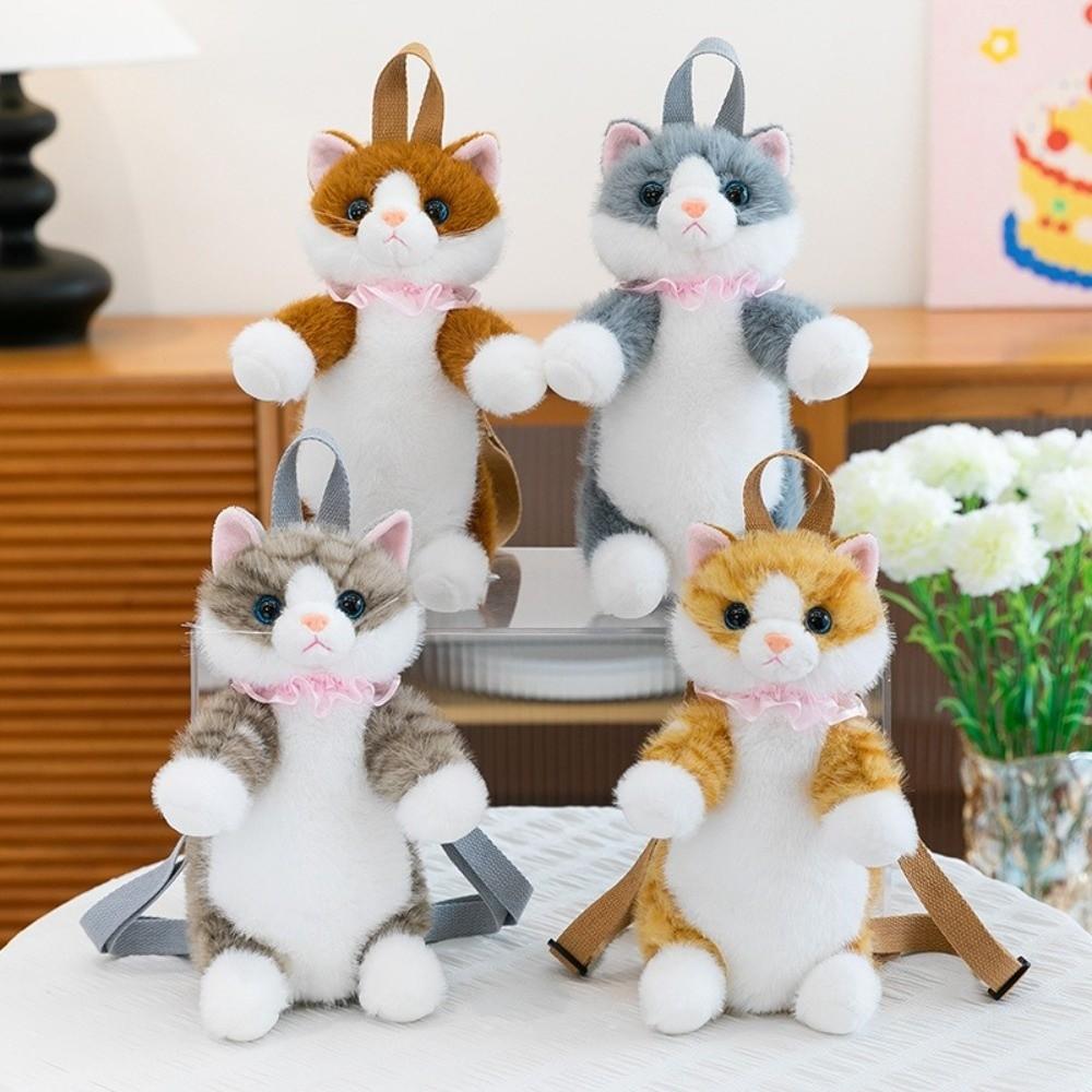 Soft Realistic Cat Backpack Fluffy Stuffed Animals Plush School Bag  Travel Storage