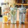 Contenant d'eau pour sortie en plein air Tasse transparente avec paille Décoration à paillettes Et Couvercle étanche Réutilisable pour Bubble Tea Tétine en plastique pour Étudiants Adolescents