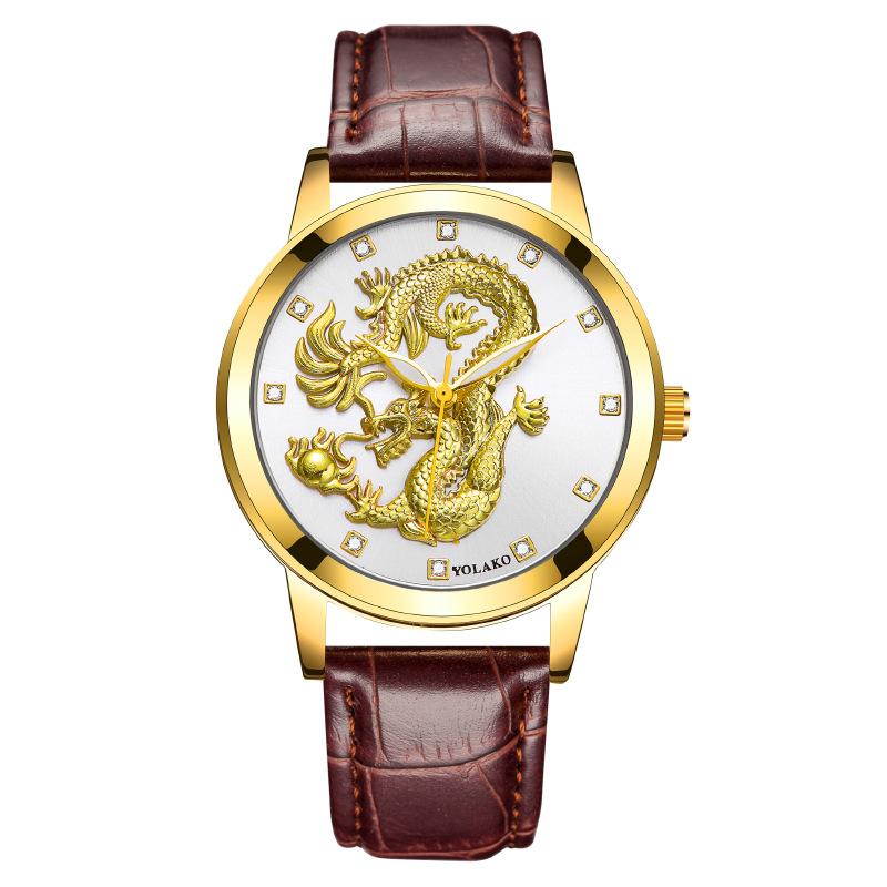 Chinese Style Fashion Diamond-encrusted Waterproof Gold Dragon Pattern Men's Watch Men's Watch Belt Watch Quartz Watch