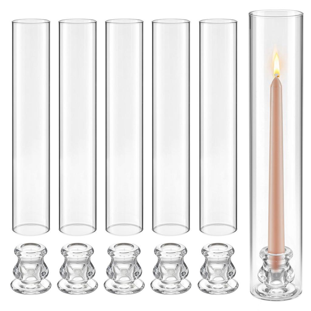 Hurricane Candle Holders Set of 24, 65 x 350 mm Tall Clear Glass Cylinder Candleholder Sleeve, High Borosilicate Glass, Wind Protection for Wedding,