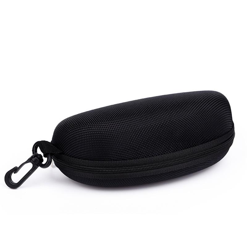 Black EVA Large Frame Zipper Sunglasses Case: Pressure-Resistant, Portable, with Hook, and Oxford Cloth for Sports Glasses.