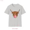 Bubblegum Highland Cow T Shirt Animal Lover Fun Casual Wear Vintage Washed Versatile Soft Graphic Stretched Comfortable