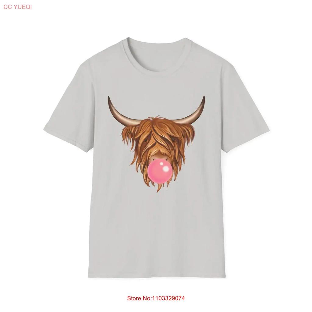 Bubblegum Highland Cow T Shirt Animal Lover Fun Casual Wear Vintage Washed Versatile Soft Graphic Stretched Comfortable