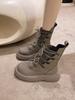 2025 new black knitted lace-up Martin boots women's 2025 new autumn short boots British wind locomotive short boots tide