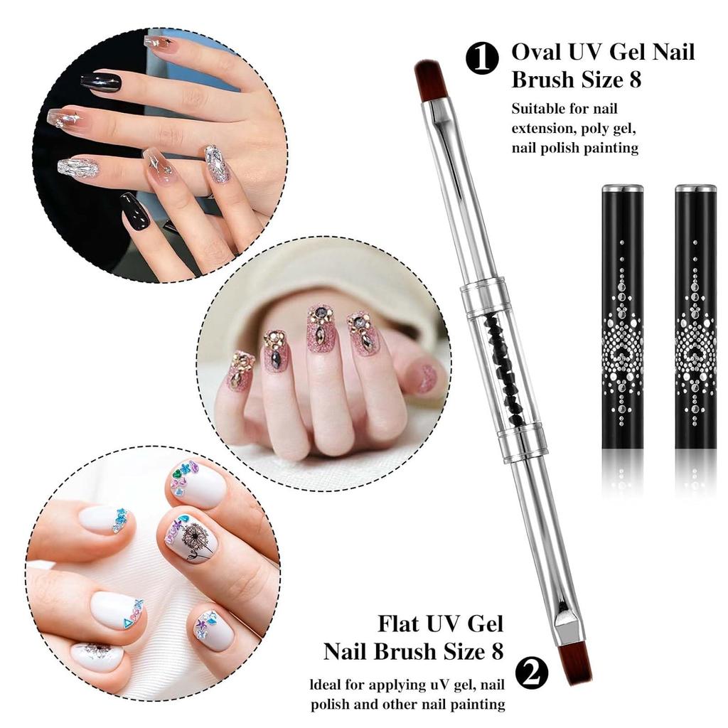 2 Pcs Gel Builder Brush, Double Ended Nail Art Brushes Hard Gel Brush French Manicure Brushes with Transparent Pen Box for Home DIY Salon Design