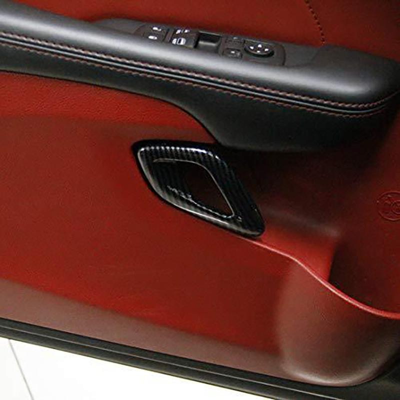 2pcs Carbon Fiber look Interior Inner Door Handle Bowl Cover Trims For Dodge Challenger 2015 2016 2017 2018