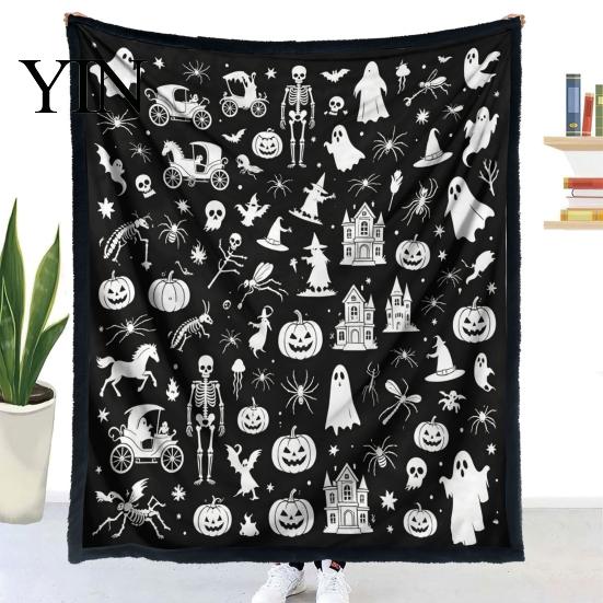 Personalisierbare Samt-Kunstdecke Halloween DIY Maldecke, Überwurf mit Geistermustern, Waschen Sie Ihre eigene gemütliche Decke zum Ausmalen für Erwachsene und Kinder,