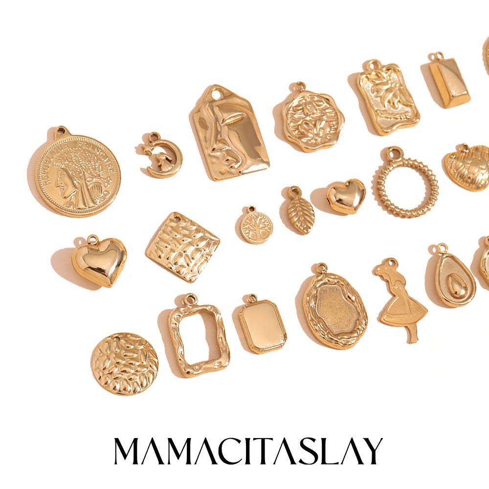 MamacitaSlay Popular biotree heart star moon portrait lucky Chinese "Fu" "Xi" 18K Gold Plated charm stainless steel jewerely