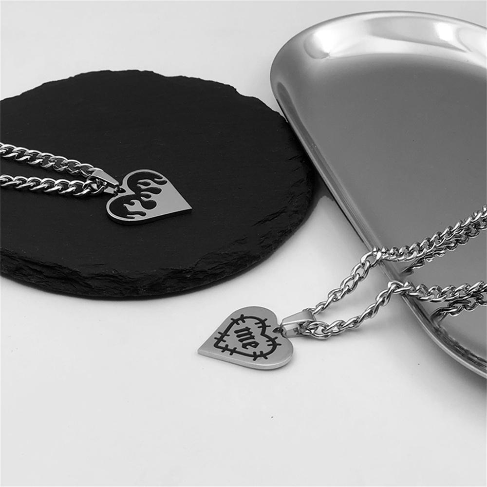 Titanium Steel Heart Necklace For Woman Man Punk Kpop Flame Love Pendant Unisex Collar Chain for Hot Girls Couples Gift