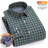 New Plus Size Velvet-Lined Men's Pure Cotton Plaid Shirt - Warm, Thickened for Autumn/Winter Cold Protection