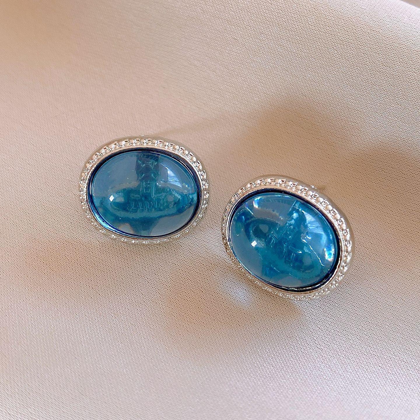 Европейские и американские серьги-гвоздики овальной формы из морской синей смолы, модные универсальные серьги, женские