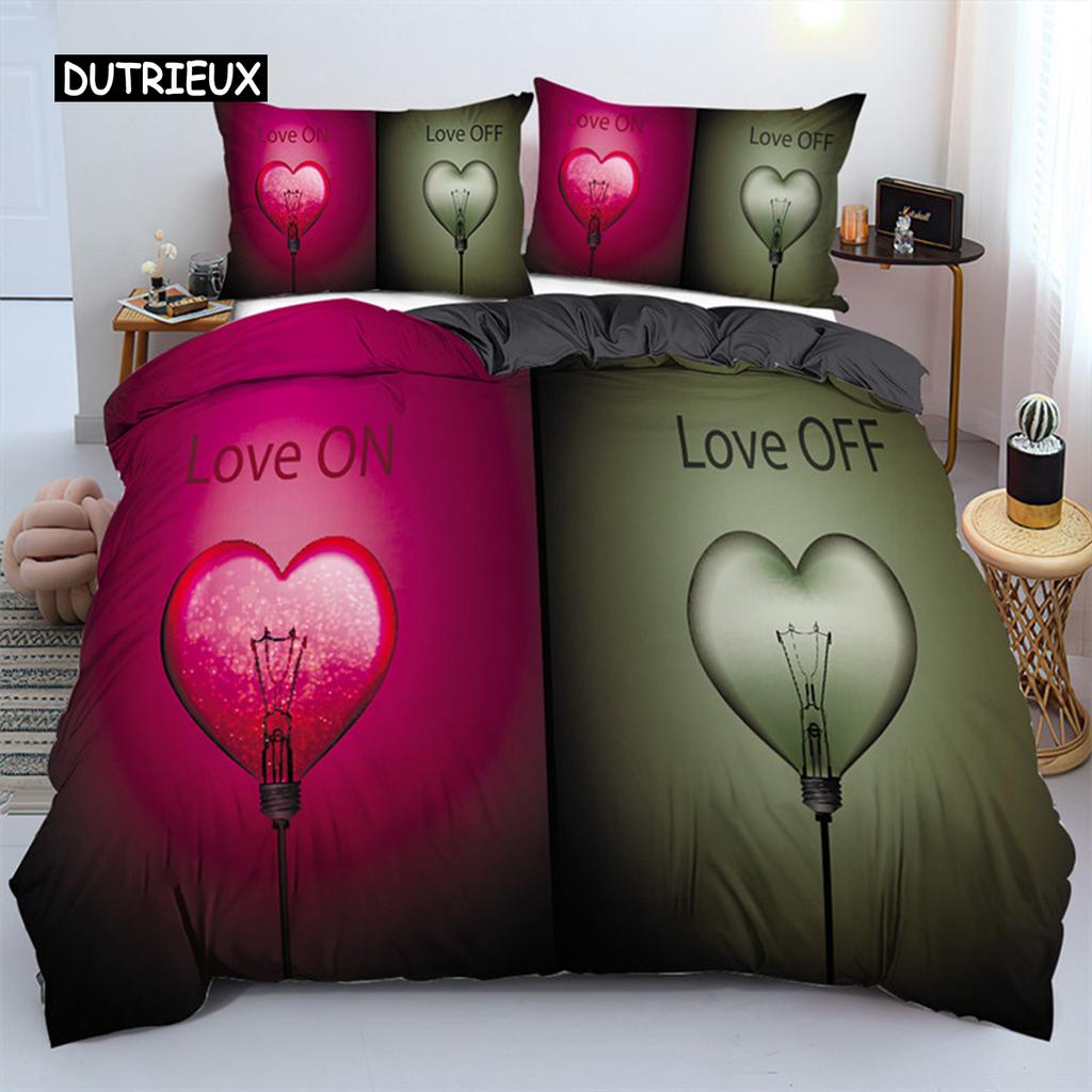 3D Love Heart Duvet Cover Microfiber Luxury Romantic Theme Bedding Set King Queen For Couple Valentine's Day Gifts Bedroom Decor