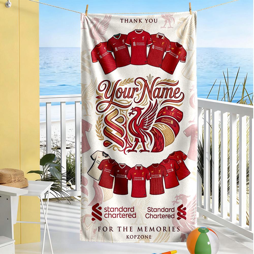 Liverpool FC Personalisierbares Name Strandtuch Super Weich Saugfähig Ideal Für Reisen Outdoor Schwimmbad Yoga Surfen Camping Wandern Fitnessstudio Geschenk Urlaub