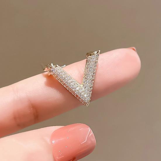 Women Brooch Sparkling Rhinestones Inlaid V-Shaped Design Lapel Pin Sweater Scarf Bag Badge Jewelry