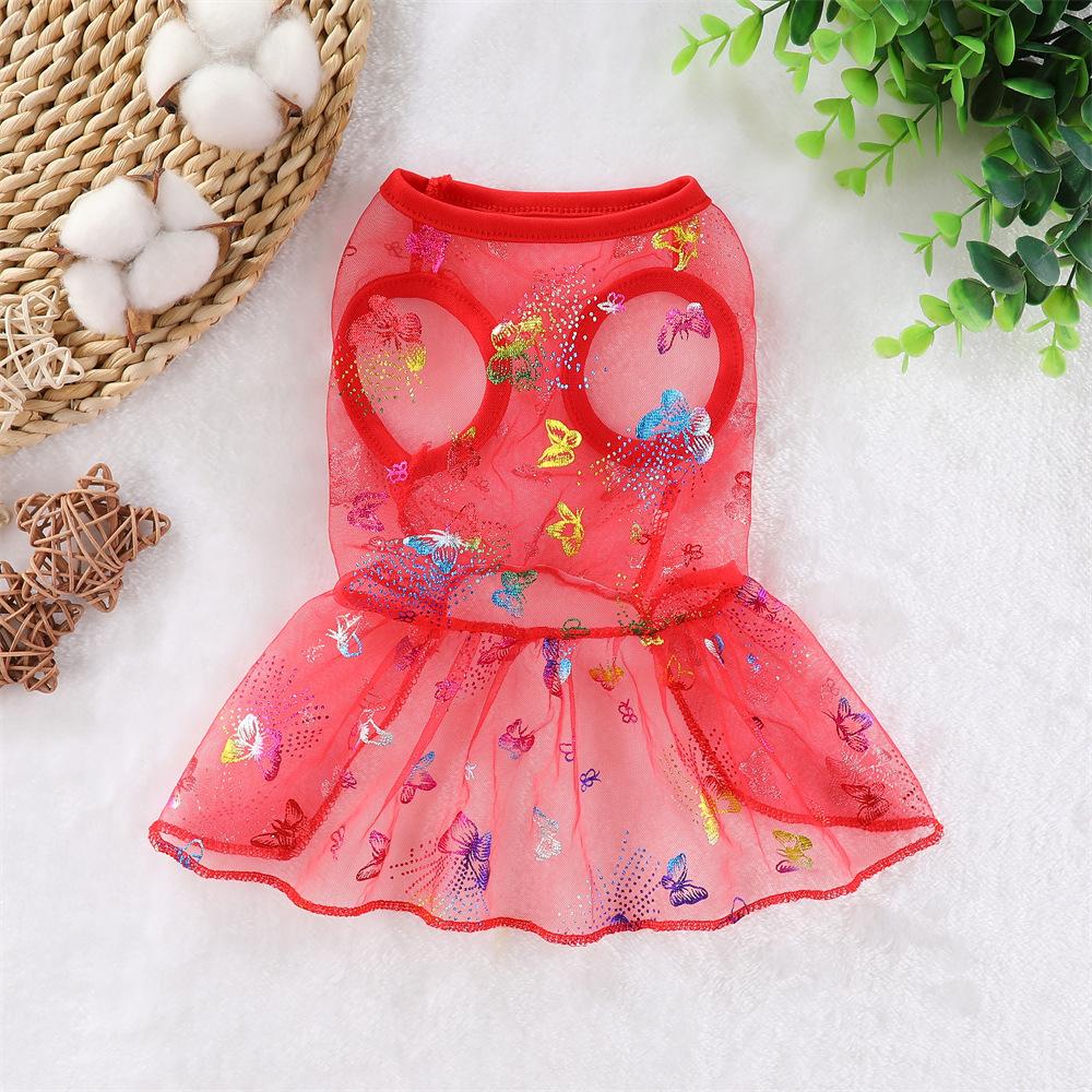 Маленькая собачка, красивая бабочка, принцесса, платье, кошка, весна и лето, новая плюшевая милая собачка, юбка, летняя, сетчатая, легкая XS