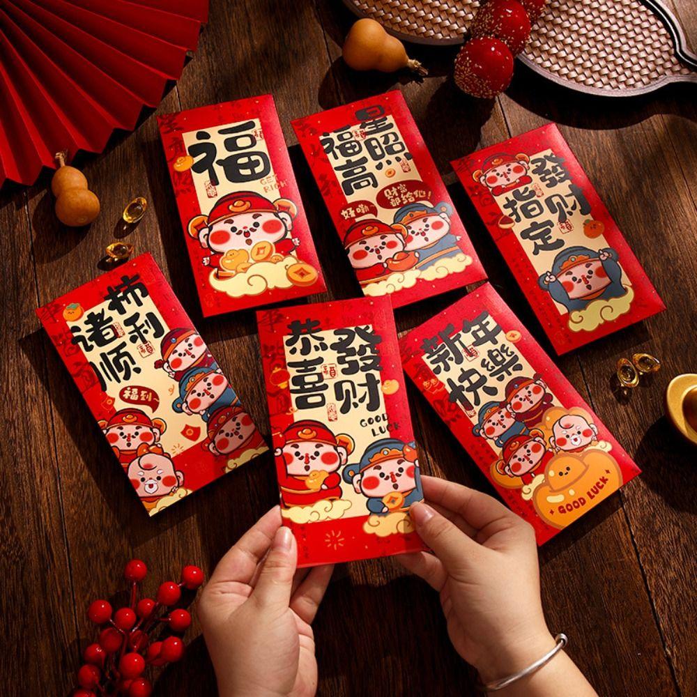 6pcs Chinese Style 2025 New Year Money Pocket Calligraphy Red Packets  Spring Festival Supplies