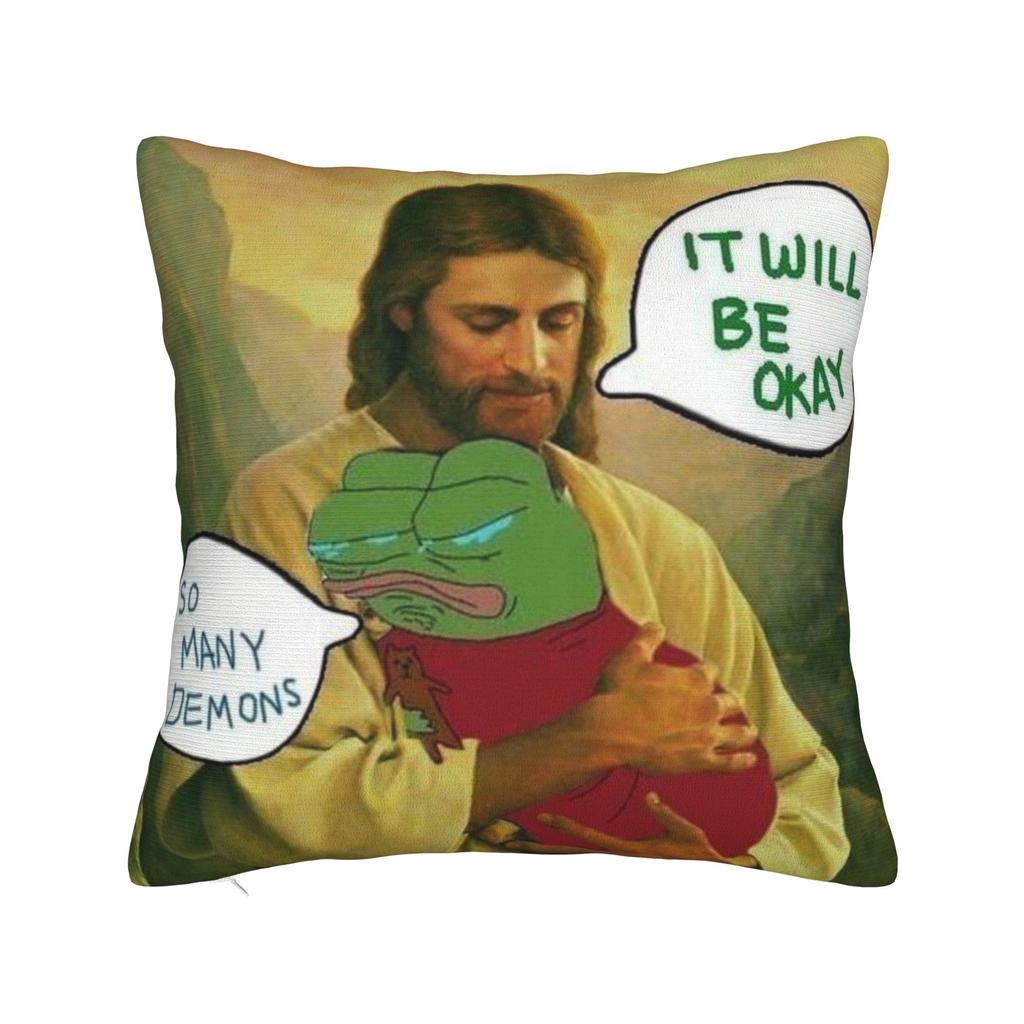Sad Pepe frog funny meme Printed Pillowcase Cushion Cover  Throw Pillow Cover Warm Sofa Decoration Square Multi Size