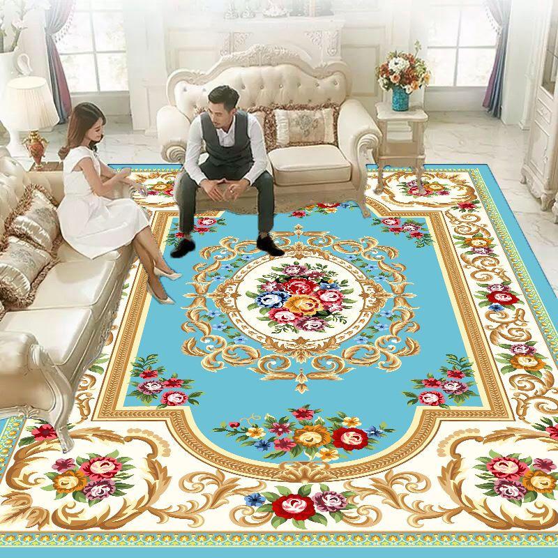 European Style Home Decoration Luxury Carpet for Living Room Floral Pattern Sofa Table Mat Antiskid Home Entrance Rug Easy Clean