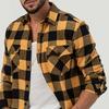 Men Casual Shirt Lapel Long Sleeve Plaid Print Shirt Tops Single Breasted Loose Fit Flap Pockets Shirt Tops