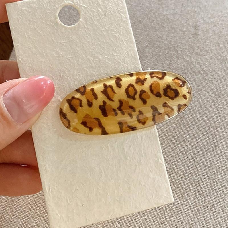 Leopard Print Oval Hair Clip For Women Girls Secure Grip Practical Plastic Metal Hair Accessory For Daily Parties School