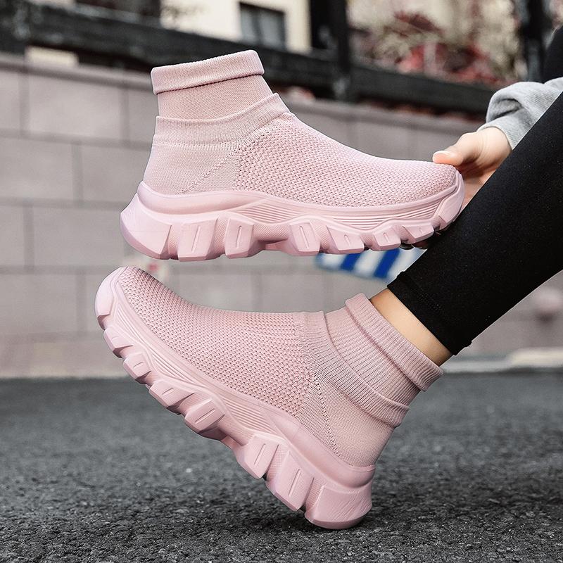 Women Sneaker Socks Shoes Breathable Low Cut Stretch Fabric Slip On Non Slip Casual Sports Leisure Sock Boots