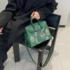 TOGO Leder Perlen besticktes Abzeichen Platin Tasche (B13-25BK)
