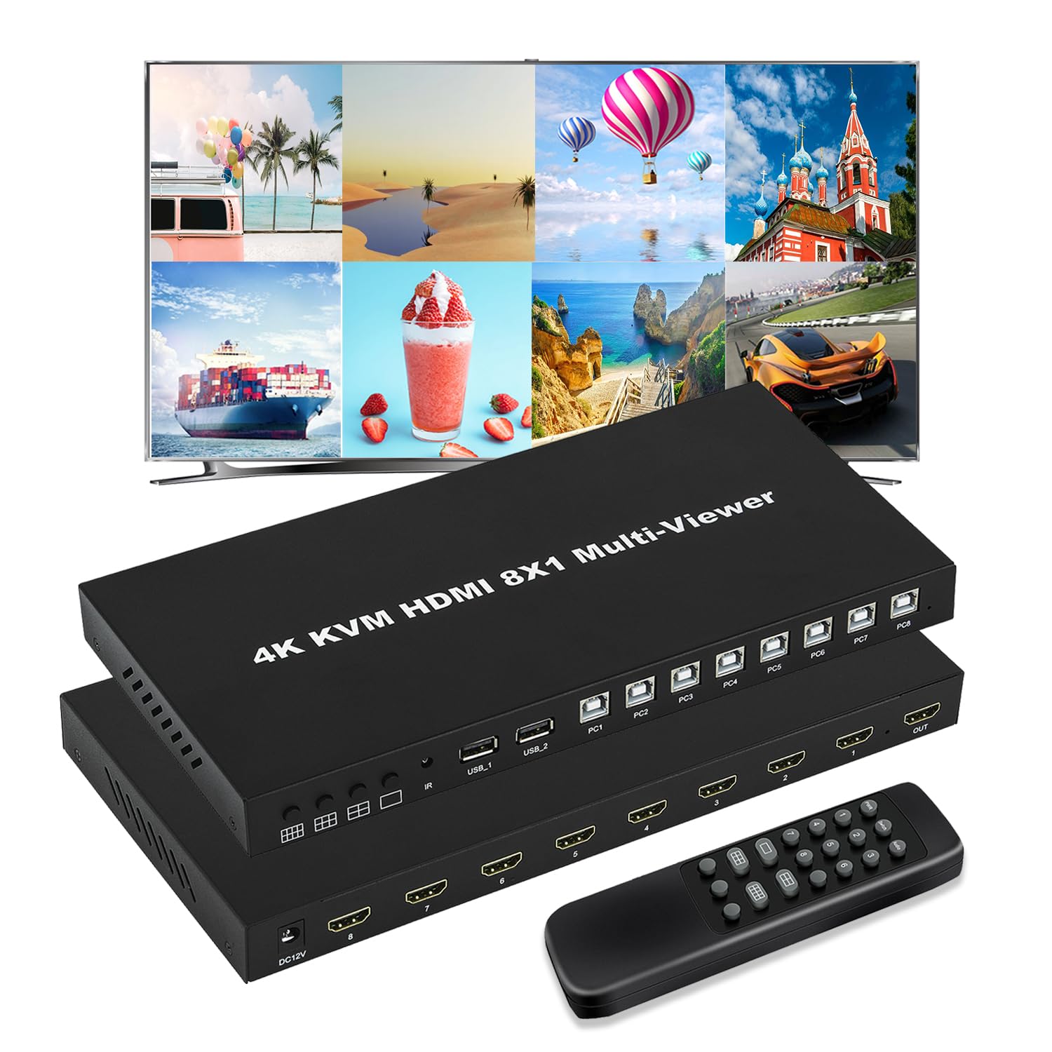

ENBUER KVM 4K 30Hz HDMI Screen Split Switcher Multifunctional 8x1 HDMI KVM Switch Share 8 PCs Simultaneously HDMI Screen Splitter 8 Inputs 1 Output