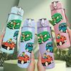 1PC Stack Colorful Toy Car Print 750ml Color Plastic Sports Water Bottle Leakproof Flip Straw Lid Suitable for Sports Office Home Use