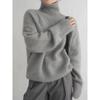 Women's Turtleneck Long Sleeve Knit Top Loose Fit Elegant Casual Sweater Solid Cashmere Blend Pullover