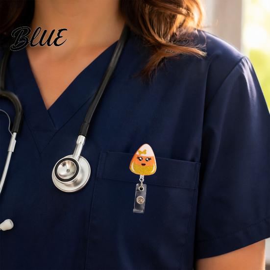 Witch ID Holder Retractable Badge Holder Halloween Glitter Acrylic Reel Cute Ghost Decorative Reel Pumpkin Card for Nurse Doctor Teacher Worker