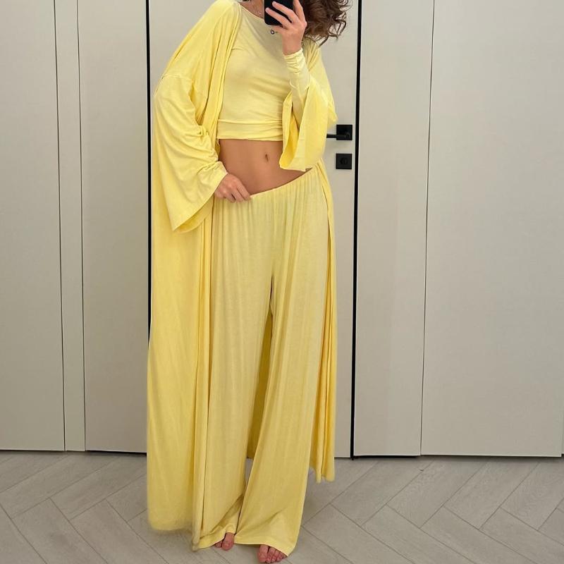 

Летний повседневный кардиганный комплект для европейских и американских женщин S жёлтый