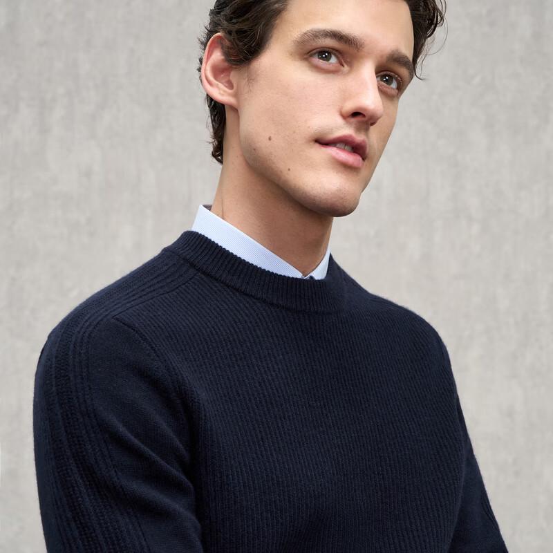 EMZ Men's Round Neck Wool Cashmere Pullover Sweater
