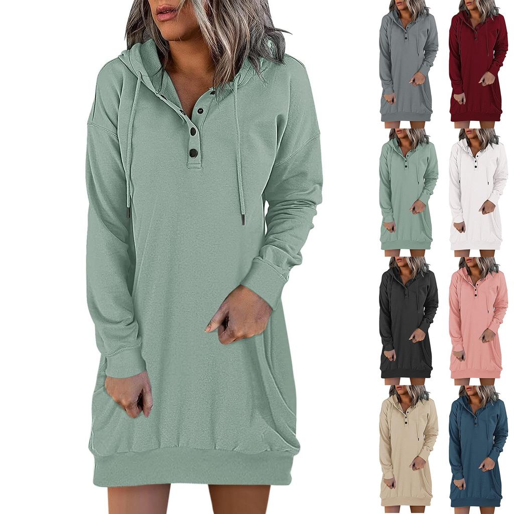 Women's Casual Fashion Drawstring Long Sleeve Lightweight Button Collar Sweatshirt
