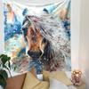 White Horse Watercolor Tapestry Wall Hanging, Elegant Equine Art, Boho Farmhouse Wall Decor for Bedroom Living Room