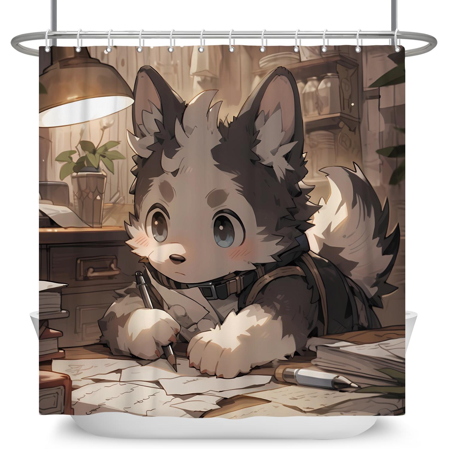 

Cute Cartoon Cat Dog 3D Print Shower Curtains Home Bathroom Curtain Kids Bathtub Decor Waterproof Material Bath Curtain 12 Hooks W60H190(CM)-1 Pcs