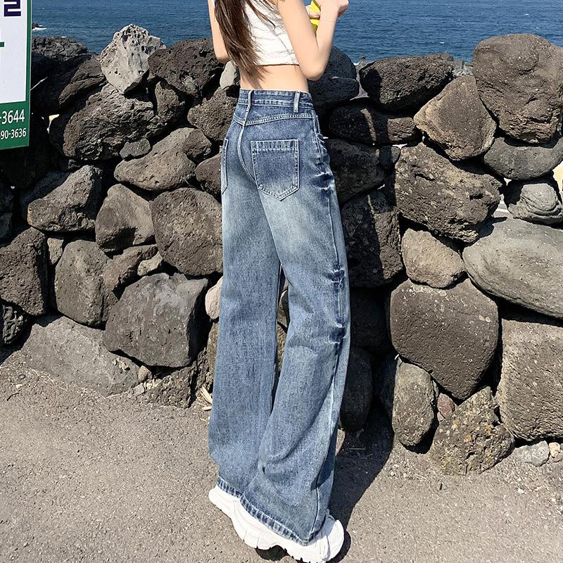 American low-rise slightly pulled jeans women's summer new straight loose wide-leg thin horseshoe flared pants