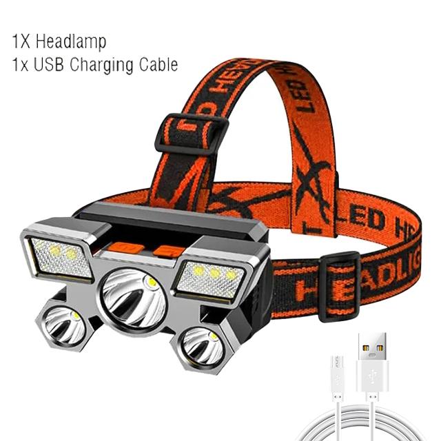 Super Bright Strong Light 5 LED Headlamp Built In 18650 Battery USB Rechargeable Head Torch Outdoor Camping Fishing Lantern
