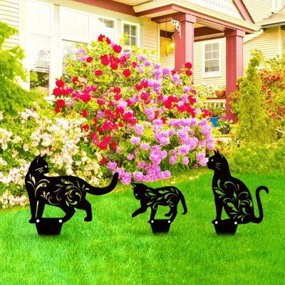Elegant Metal Cat Decor Black Silhouette Stakes Outdoor Wall Art Modern Garden Sculpture Home Exterior