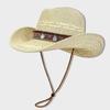 with Wind Lanyard Straw Cowboy Hat Wide Brim Panama Sun Hat Fashion Beach Hat  Vacation