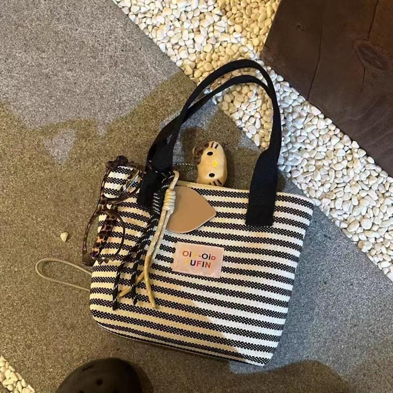 Large Capacity Striped Canvas Top Handle Bag Textured Casual and Versatile Shoulder Bag Women Fashi Commuter Storage Bag