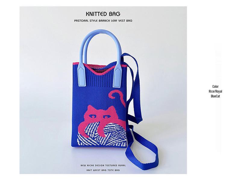 Mini Cat Knitted Single Shoulder Crossbody Phone Bag - Cute, Portable Coin Purse for Women