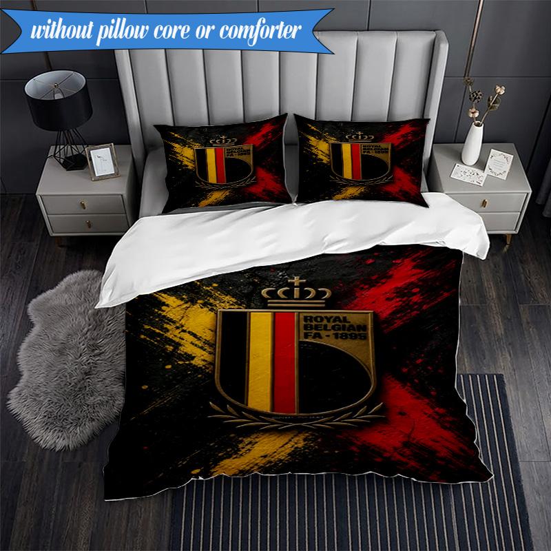 3PCS Belgian Football Association Emblem Bedding Set 2D Printing (Includes 1 Duvet Cover + 2 Pillowcases Coreless), Bedroom decor,Fan gift