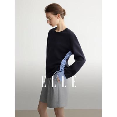 Women's Spliced Drawstring Pleated Sweatshirt