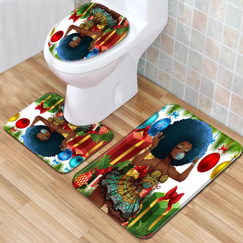 African Women'S Bathroom Floor Mat Three-Piece Bathroom Carpet Toilet Mat Set Doormat Bathroom Non-Slip Mat